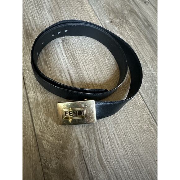 Vintage Fendi Belt Black Leather with Gold Buckle - Picture 2 of 16